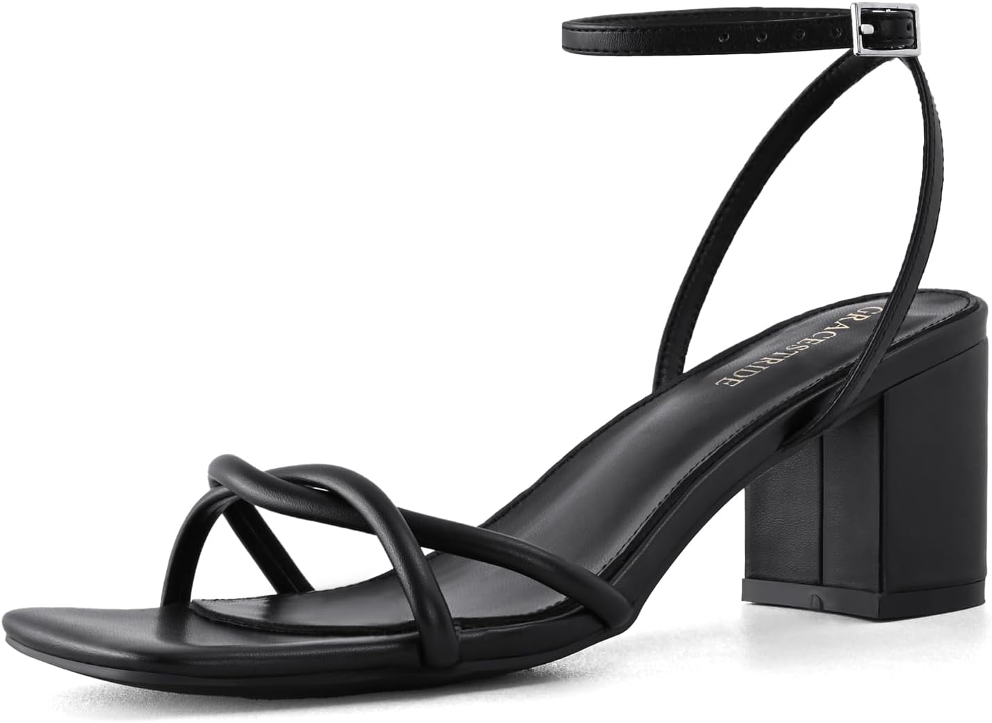 Strappy Heels for Women Block Chunky Heels Open Square Toe Ankle Strap Buckle Sandals dress party shoes