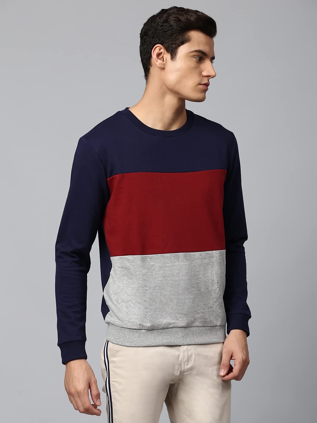 Dennis Lingo Męska bluza z mieszanej tkaniny bawełnianej, pełne rękawy, bluza z blokiem kolorów, normalne dopasowanie, okrągły dekolt i lekka, luźna odzież zimowa dla mężczyzn