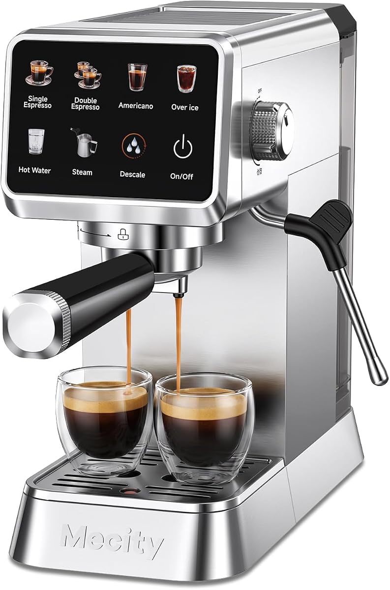 20 Bar Espresso Machine with Milk Frother, Touchscreen Coffee Maker for Espresso, Americano & Over Ice Coffee, Compact Stainless Steel Latte & Cappuccino Maker
