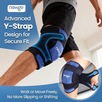 NEWGO 360 Knee Ice Pack Wrap, 60 Minutes Extended Cold Therapy with Ice Grid Gel, Ergonomic Y-Shape Snug Fit for Sports & Surgery Recovery, Swelling, Leak-Resistant, Reusable Design