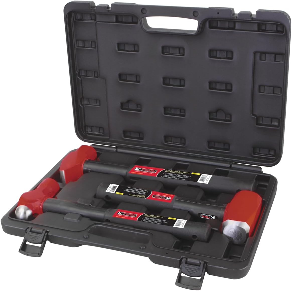 K Tool International 71760 Forged Steel Hammer Kit for Garages, Repair Shops and DIY, Indestructible Handle, Ergonomic Grip, 50-58 HRC, Molded Case, (1) Ball Pein, Cross Pein and Club Hammers, 3-Piece