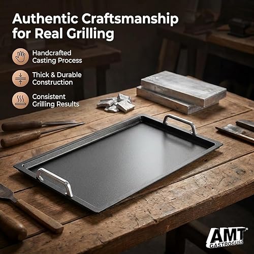 Miniatura 7 de AMT Gastroguss La "[...]" Plancha Profesional, 53 x 33 cm, 2 cm de profundidad, mangos de acero inoxidable, aluminio fundido, no apta para