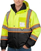 TICONN Waterproof Hi-Vis Safety Bomber Jacket ANSI Class 3 Reflective Winter Rain Coat for Work