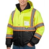 Waterproof Safety Bomber Jacket, Hi Vis Reflective Rain Jacket, ANSI Class 3 Work Rain Coat for Men Women