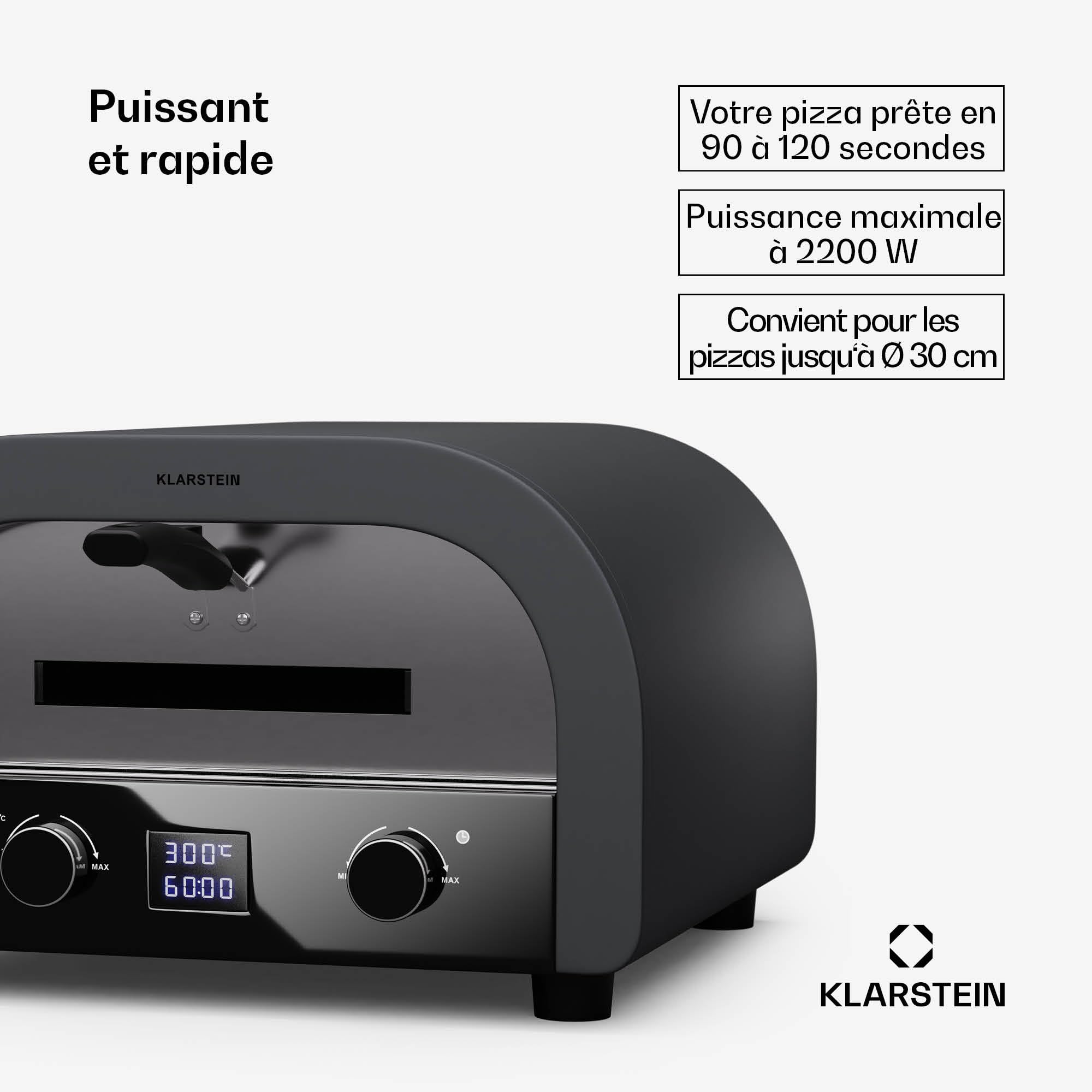 Klarstein FornoVetro Four à Pizza Électrique 2200W Double Chauffage Température Numérique Pierre à Pizza Couvercle Verre 450°C