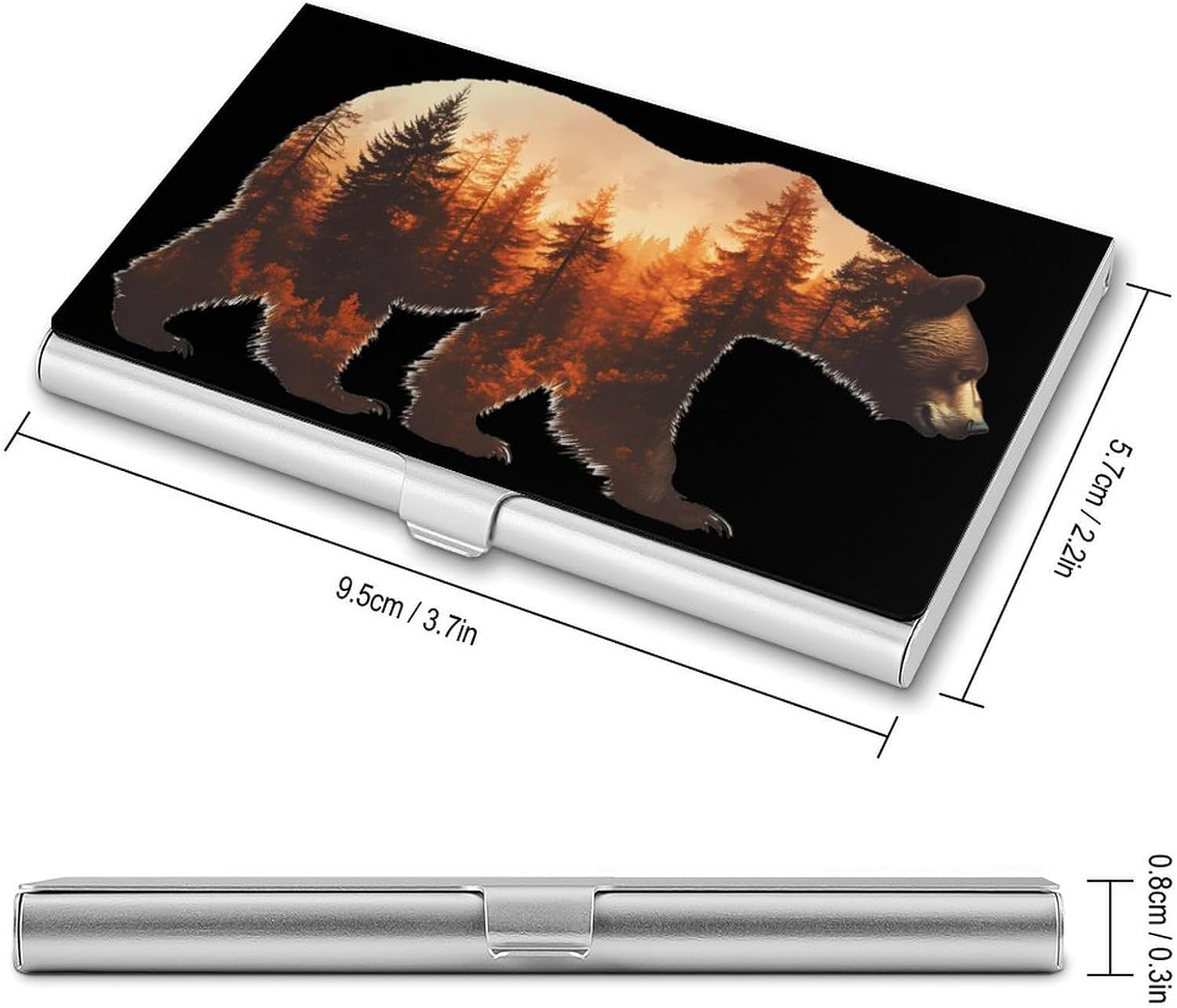 Bear Autumn Forests Slim Business Card Case for Men Women Pocket Metal Name Card Holder