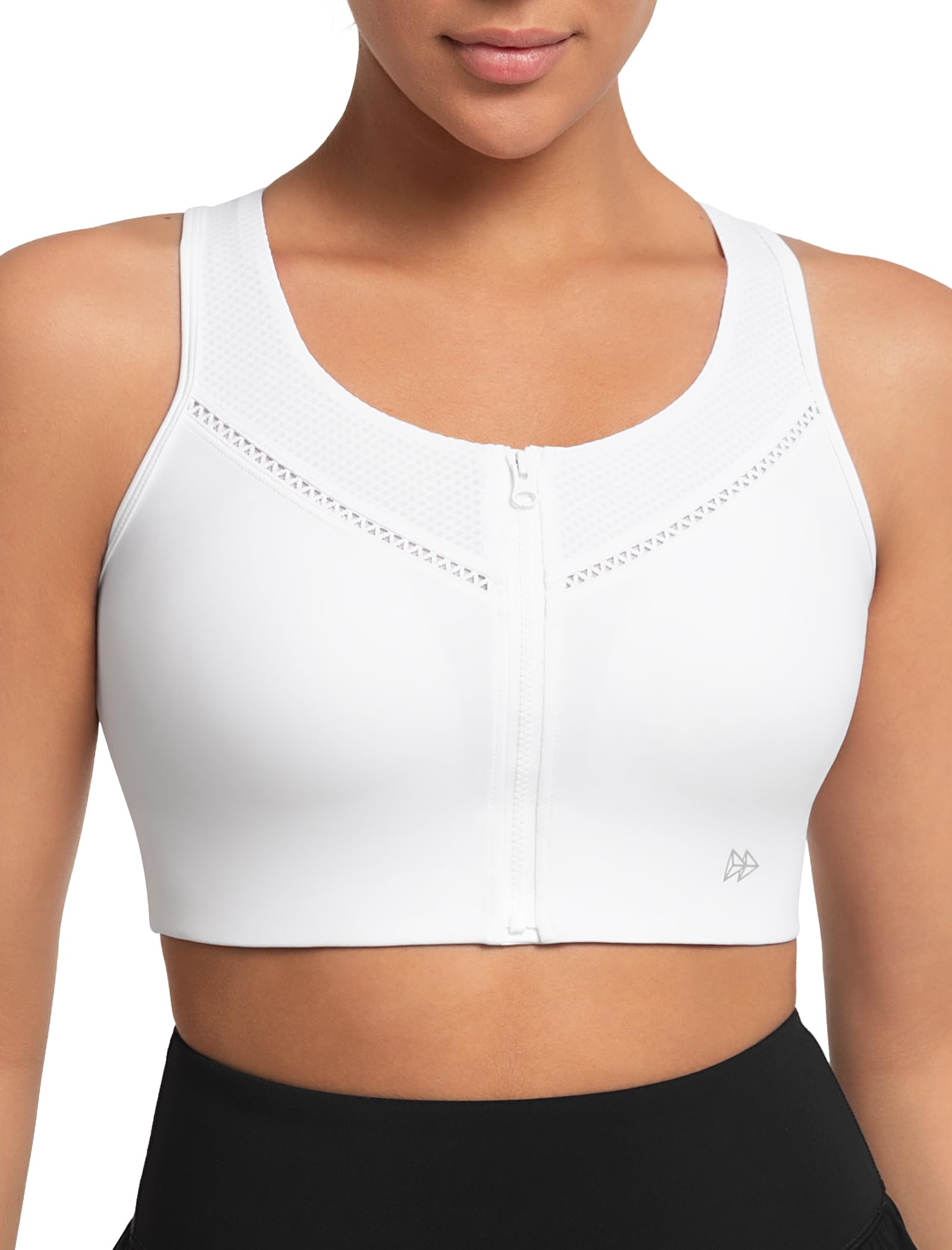 Yvette Soutien Gorge de Sport Femme Zipper Haut Maintien Grande Taille Design Dentelle Respirant sans Armature Coques Intégrées Séchage Rapide Gym Fitness