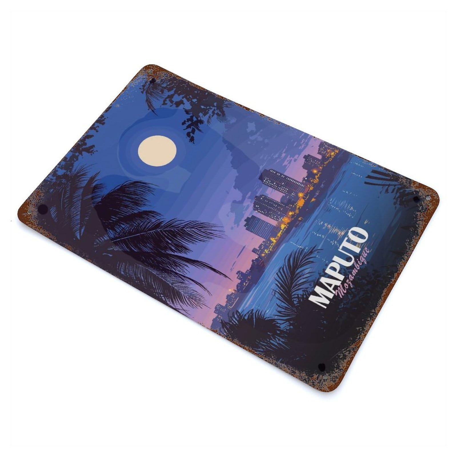 Maputo Mozambique Cityscape at Night Retro Metal Sign 11.8"x7.9", Classic Wall Plaque for Garage, Pub Or Kitchen
