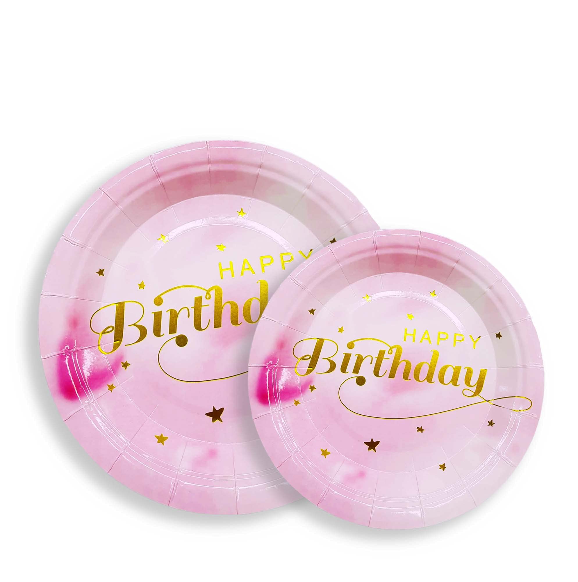 PARTY TIME - 12 Pieces Party Supplies, Birthday, Wedding, Bridal Shower, Luncheon, Disposable Paper Dinnerware, Plate Sets (Light Pink and Gold)