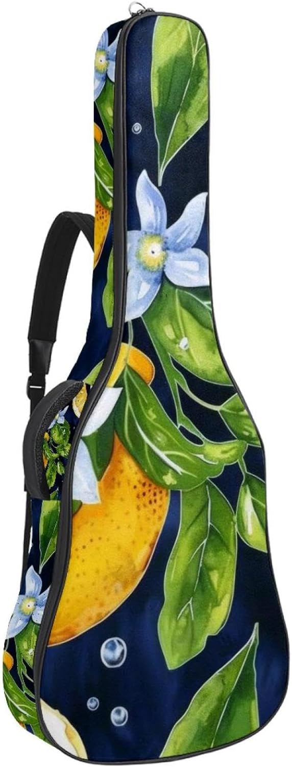 Acoustic Guitar Bag, 40 41 42 Inch Guitar Case Cover Soft Guitar Gig Bag for Acoustic Electric Bass Classical Guitar, Watercolor Seamless Pattern with Lemons