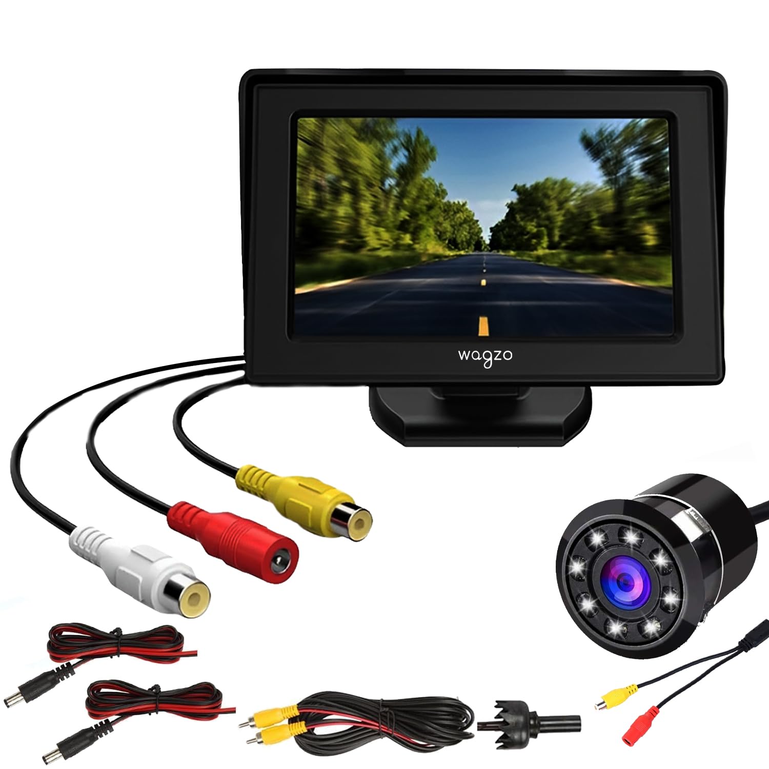 Wagzo 12V, 4.3 Inch Dashboard TFT LCD Car Display Screen with 8 LED Car Reverse Parking Rear View HD Camera, Universal for All Cars-image-42