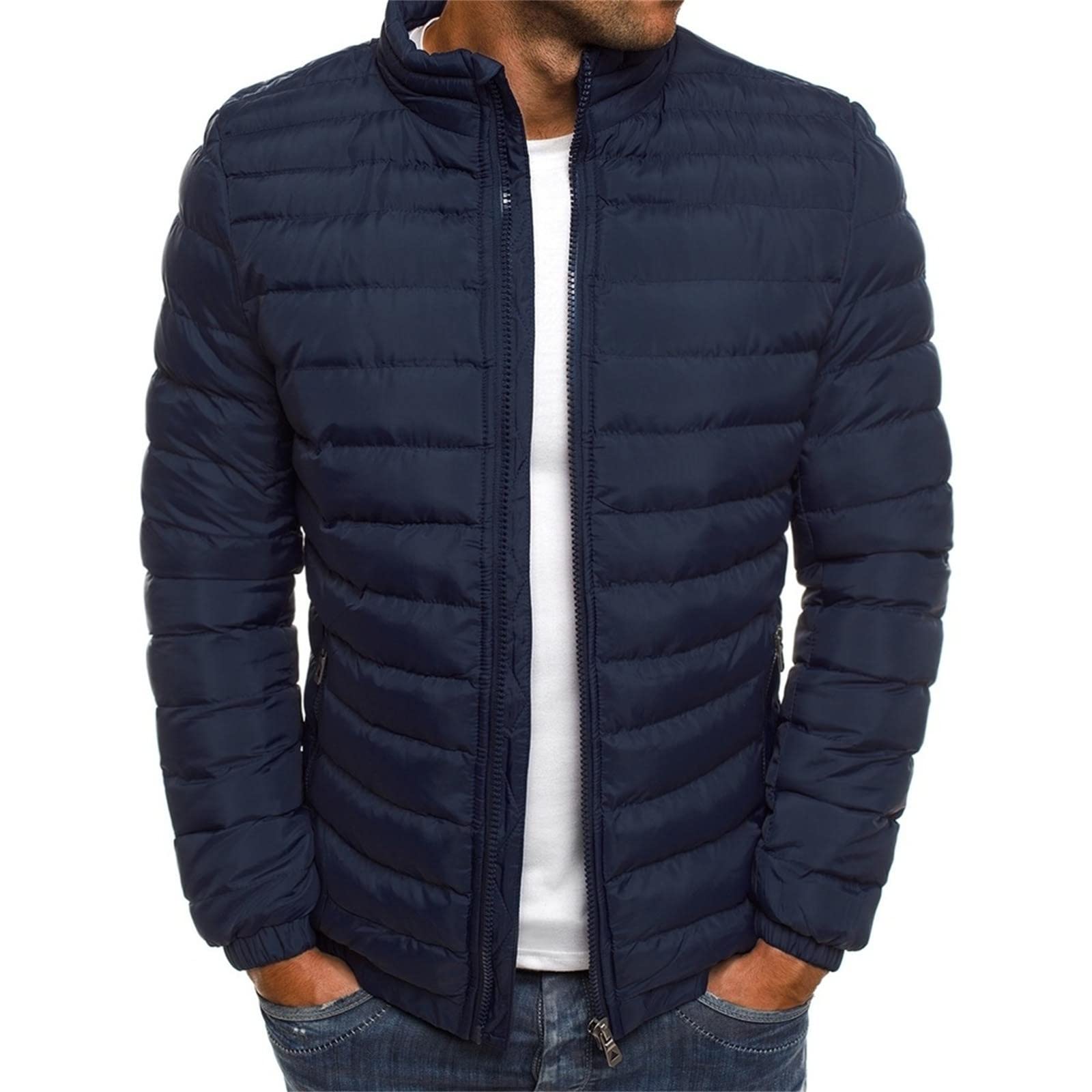 Giubbino Uomo Autunno Invernale Piumino Caldo Casual Tinta Unita Giacca Impermeabile Giubbotto Comodo Trapuntato Trekking Antivento con Zip e Cappuccio Piumini per Quotidiano Lavoro Scuola Moto