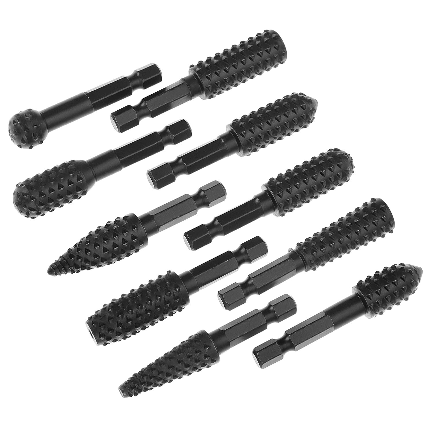 QWORK 10 Pieces Rotary Burr Wood Carving Rasp Files Set - 1/4" Hex Shank, Precision Milled, for Wood Plastic Engraving Deburring — Amazon image 7