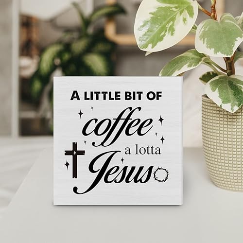 Miniatura 4 de Letrero de madera con texto en inglés "Country a Little Bit of Coffee a Lotta Jesus" para decoración de escritorio, caja de madera para amantes del