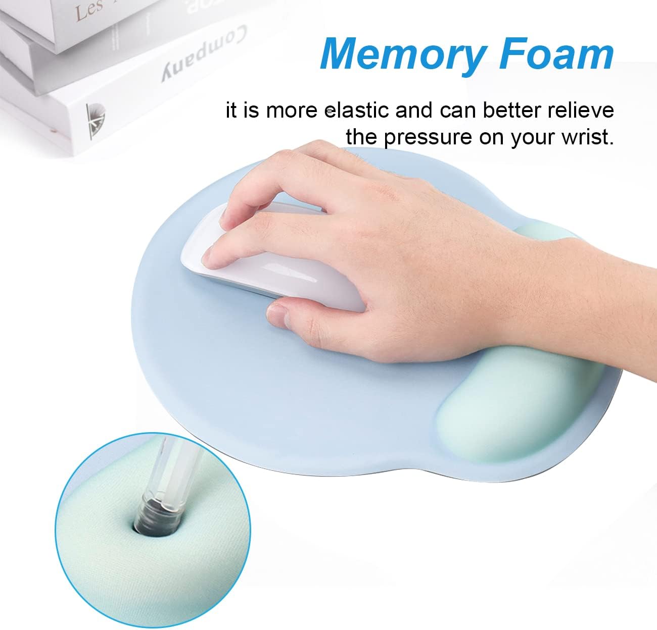 Light Blue Ergonomic Silicone Gel Mouse Wrist Rest,Non‑Slip Base image 2