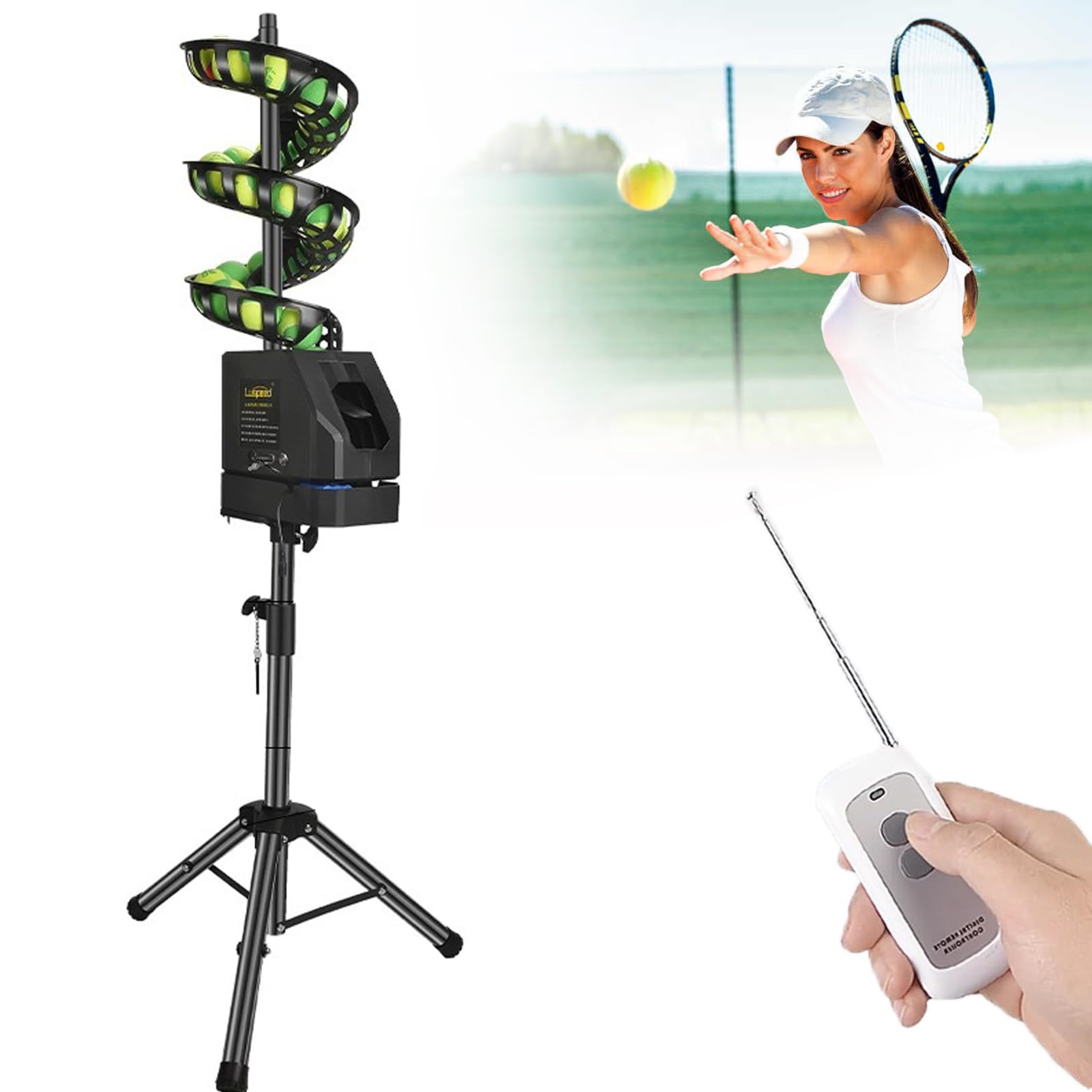 Macchina Lanciapalline da Tennis Portatile Professionale - Lanciatore Automatico con Telecomando - Capacità 33 Palline - Regolazione Altezza/Velocità/Effetti - Per Principianti e Allenamento in Club