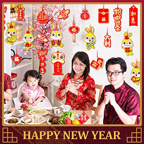 56 Pieces Chinese New Year Decorations 2023 Fu Character Pendants Year Of The Rabbit New Year Tree Decorations With Red Ropes Lunar Year Red Hanging Ornaments For Home Spring Car Tree Office Decor #TOP3