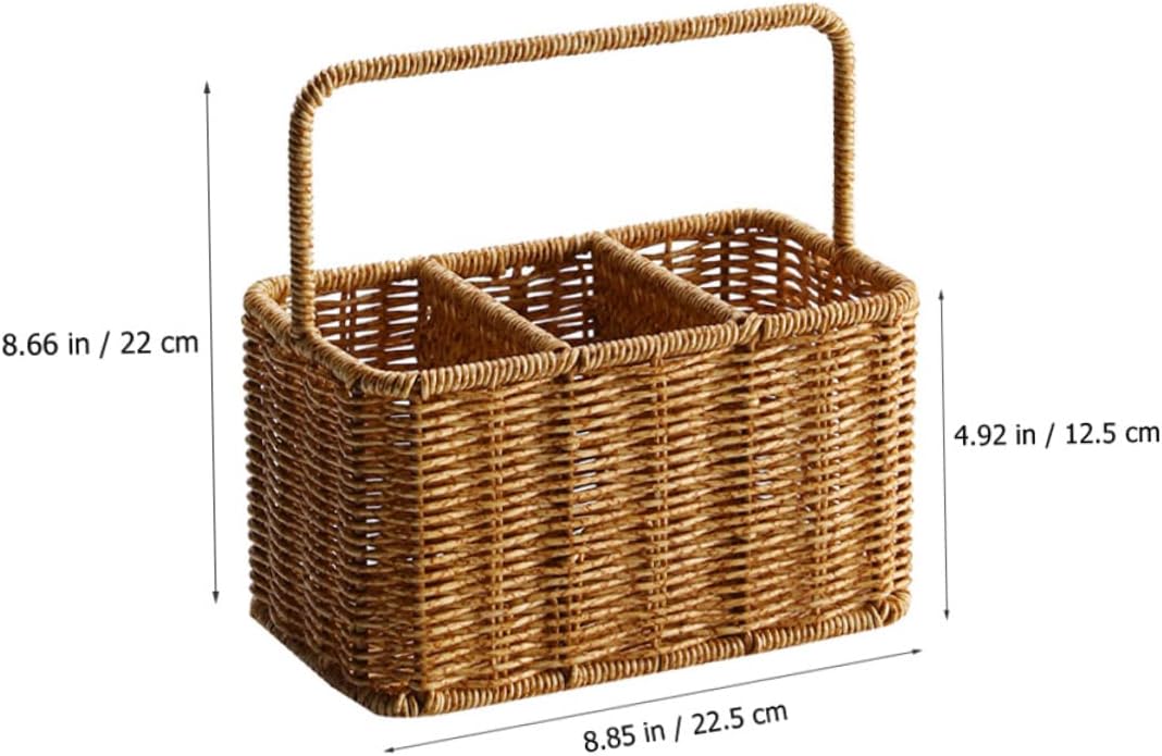 Mobestech Woven Cutlery Storage Basket Organizer Dividers Multi-Compartment Utensil Holder for Forks Spoons and Knives Sturdy Kitchen Supply for Home Use