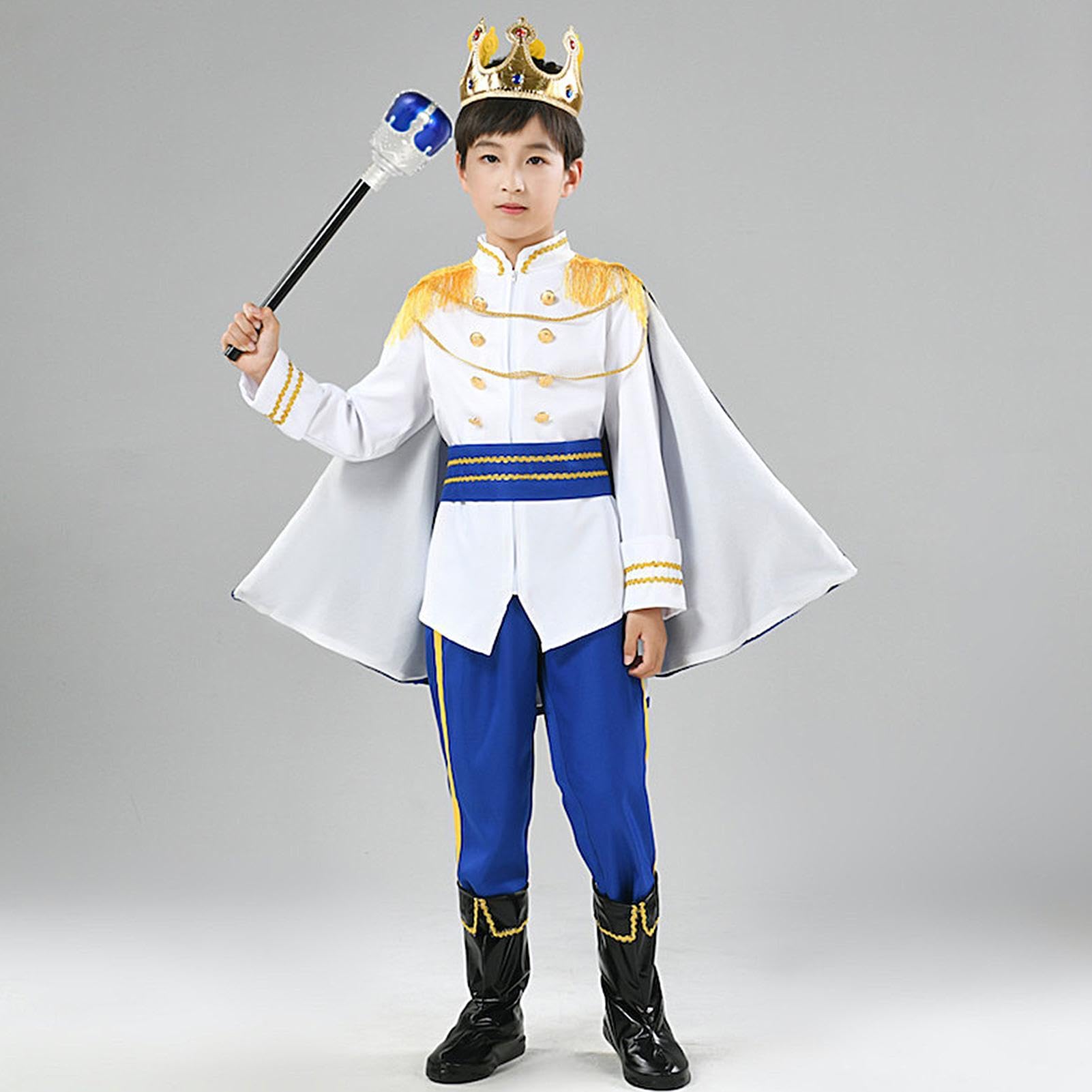 Costume Da Re Per Bambini con Corona 7 Pezzi Costume Halloween Medievale | Vestito Da Festa E Di Ruolo per Bambini Festa Carnevale Uso Quotidiano Foto di Scena Oggetti di Scena Celebrazione