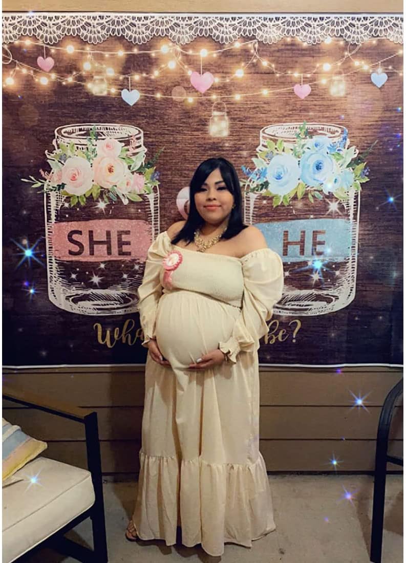 Avezano Wishing Bottle Gender Reveal Backdrop Brown Wood Rustic Floral Gender Reveal Background Decorations Banner Backdrops(7x5ft)
