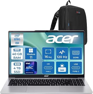 Acer Aspire Lite AL16-71P Intel Core Ultra 5 125H 4.5ghz 40GB Ddr5 4tb SSD Windows 11 Pro Arc Graphics 16" 120Hz IPS Fullhd+ (1920X1200) Taşınabilir Bilgisayar NXDCLEY001P20 + Zetta Çanta