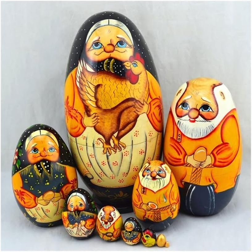 Nesting Dolls Russian Nesting Dolls 10-Piece Matryoshka Egg-Shaped Hand-Painted Wooden Matryoshka Dolls Cute Cartoon Children's Toy Gift Matryoshka Dolls (Color : A)