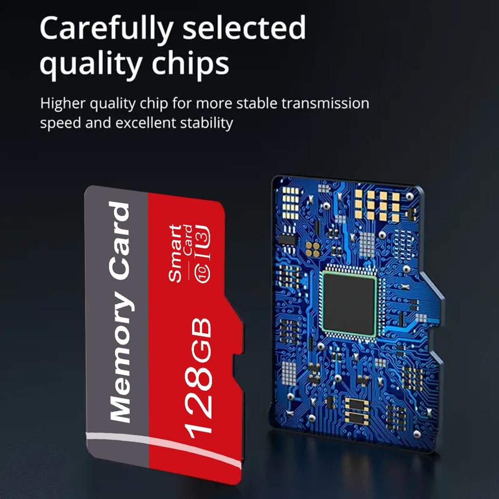Confezione da 2 schede di memoria da 128 GB con adattatore, scheda TF ad alta velocità, UHS-I C10 A1, per tablet, cellulare, fotocamera, audio per auto, console di gioco (128 GB)