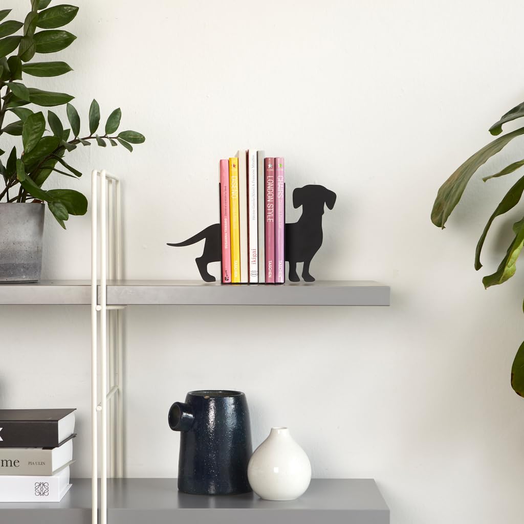 Balvi Sujetalibros Teckel Color Negro Soporte para Libros de Estantería en Forma de Perro 2 Unidades