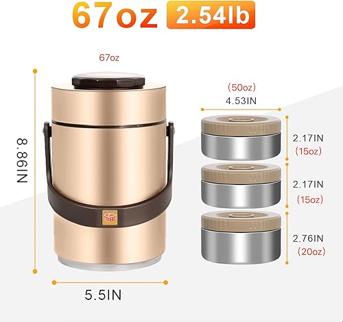 Miniatura 15 de 51 oz Adults Stainless Steel Vacuum Insulated Wide Mouth Soup Food Hot Food Jar with Keep Thermal Portable 2 Tier Stackable Bento Hot Food 51 oz Red