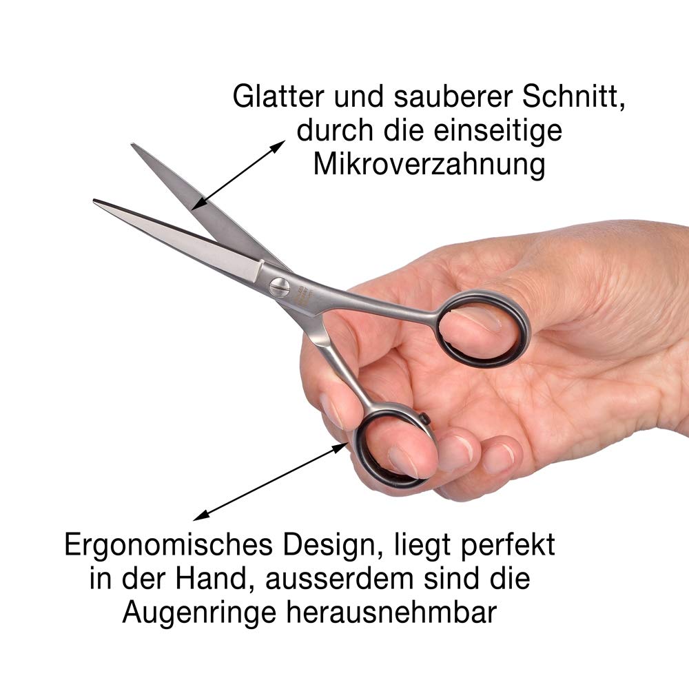 OTTO HERDER FRISEURSCHERE - Haarschere Friseurschere aus Solingen 5" rostfrei mit Mikrozahnung - Professionelle Friseur Schere für Damen und Herren- Fingerhaken abschraubbar