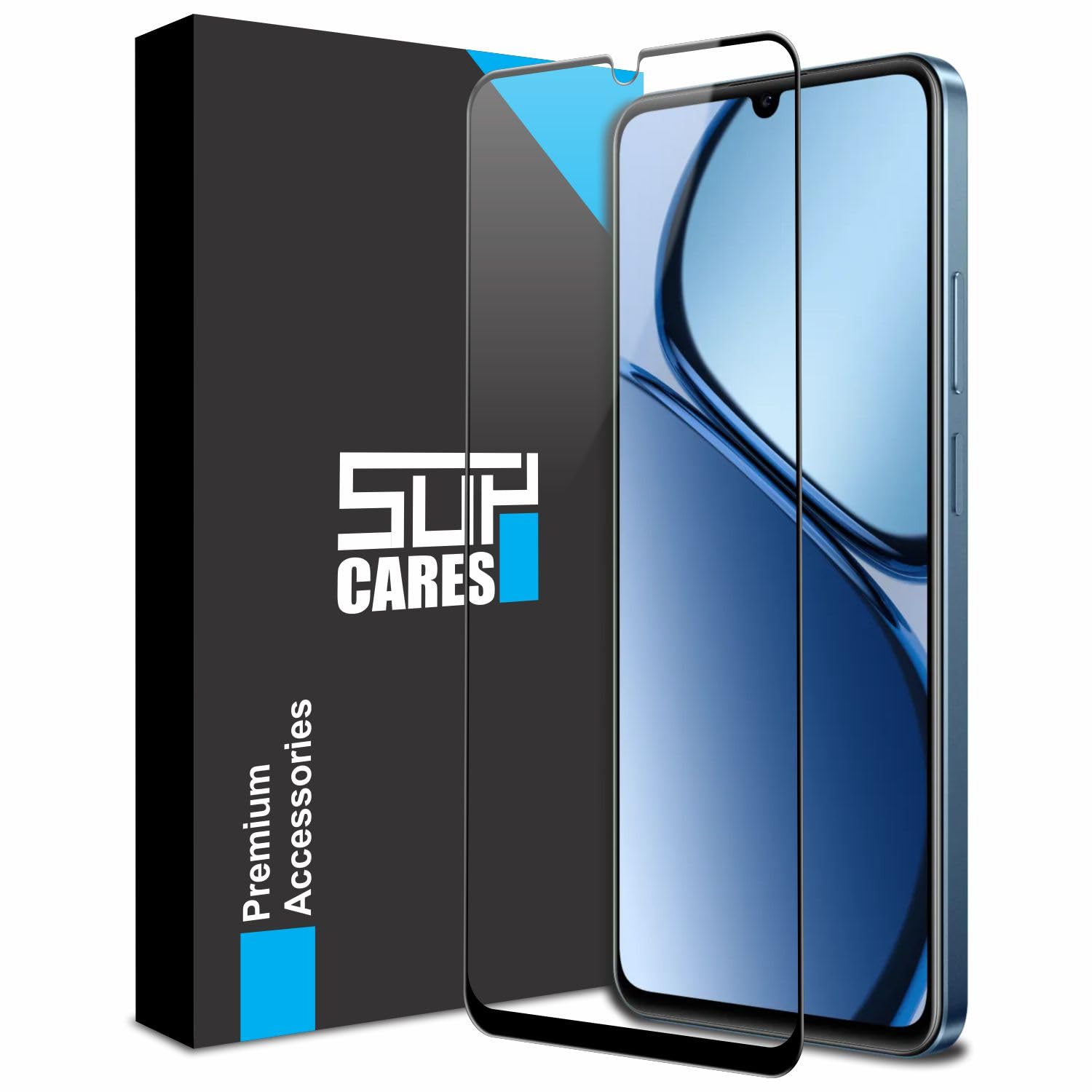 SupCares Military-Grade Gorilla Tempered Glass Screen Protector for Realme Narzo N63, Narzo N53, C63, C61, C53, C51 and Note 50 (6.74 Inch) With Installation Kit | Edge to Edge Coverage | Black