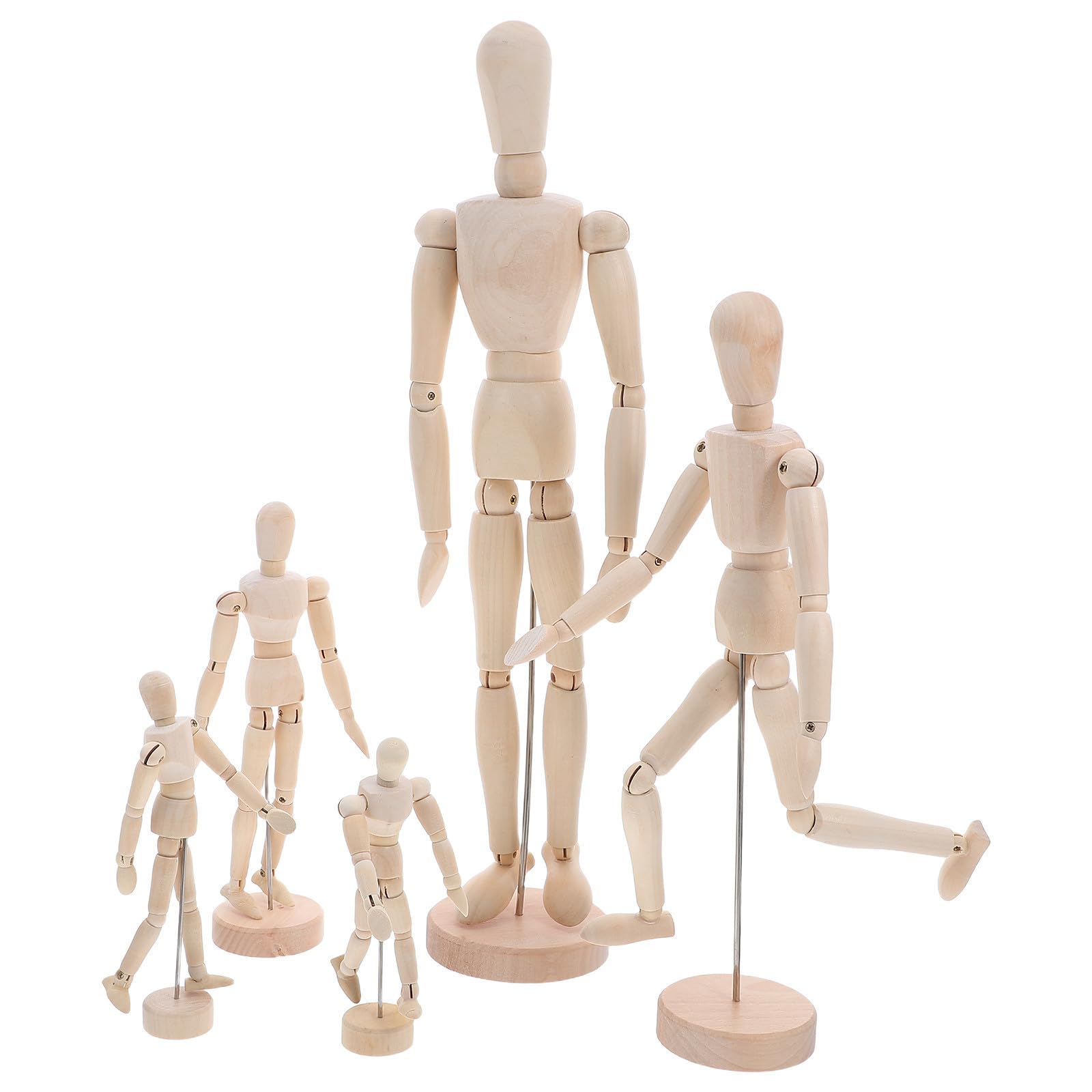 Zerodeko 5 Pièces Mannequin Bois Articulé avec Support, Modèle de Corps en Bois pour Dessin Artistique, Articulation Précise et Design Détaillé, pour Observation Multiangle