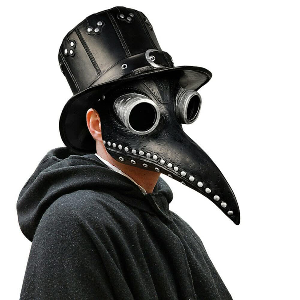 Asky Black & Silver Plague Doctor Mask Birds Mouth Long Nose Beak Faux Latex Steampunk Costume (Black & Silver)