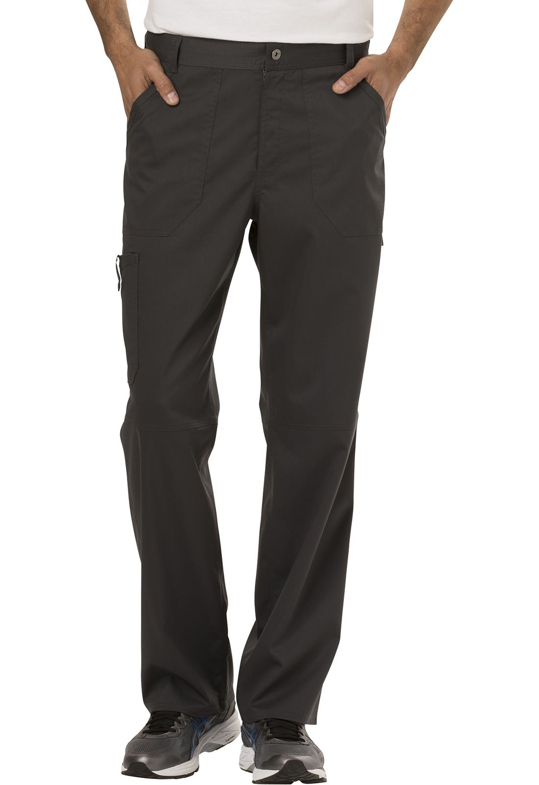 Cherokee Conjunto de uniforme médico de primera calidad para hombre, ajuste moderno, cuello en V, WW690 con cierre de botón en la pierna cónica y pantalón con cordón interior, peltre, camiseta