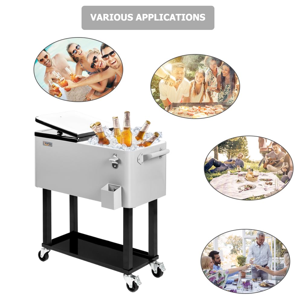 Bonnlo Carrito Nevera con Ruedas 76 L, Nevera para Bebidas de Exterior, Enfriador para Patio, Jardín, Camping, Parque y Playa