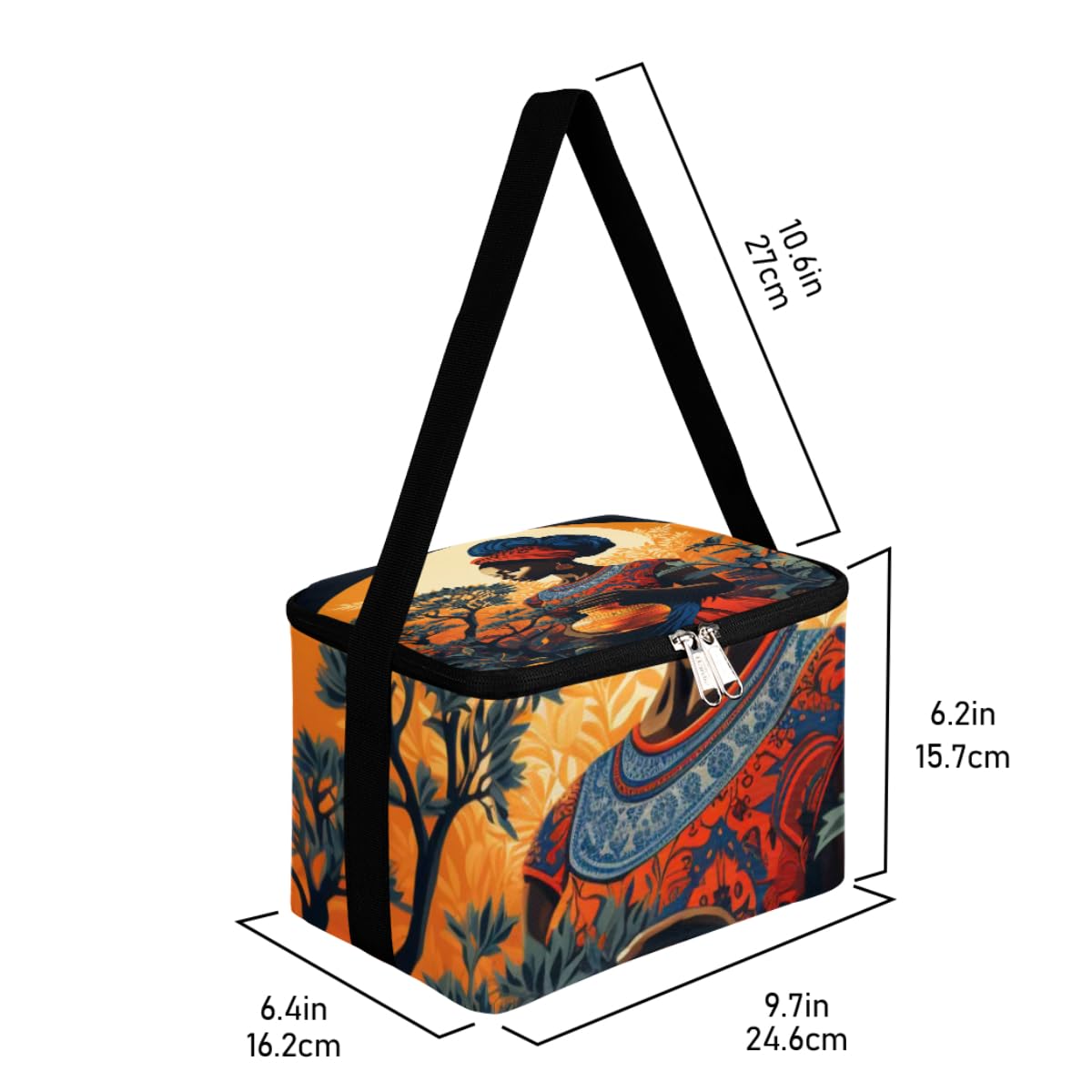 GzLeyigou Lunch Bags for Women Men 9 Cans,Africa Woman Ethnic Hot & Cold Food Delivery Bag Insulated Grocery Bag Insulated Lunch Box Woman Cooler Bag for Office Work Picnic Beach