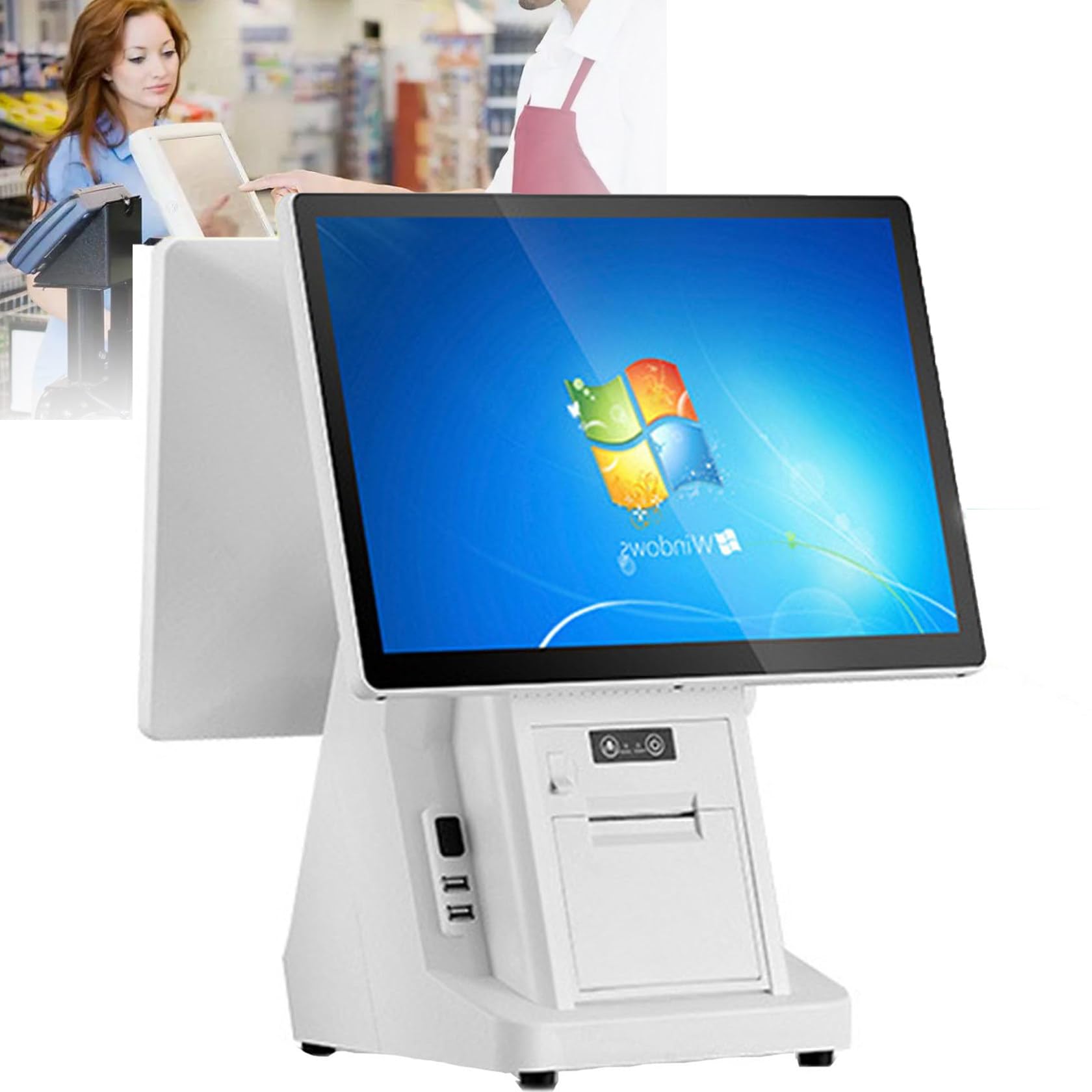 Tpv: Caja Registradora Todo En Uno De 20,4 Pulgadas Con Pantalla TáCtil Dual, Pantalla De 1366 X 768, EscáNer De CóDigo De Barras, Impresora, CajóN De Efectivo Y Punto De Venta.