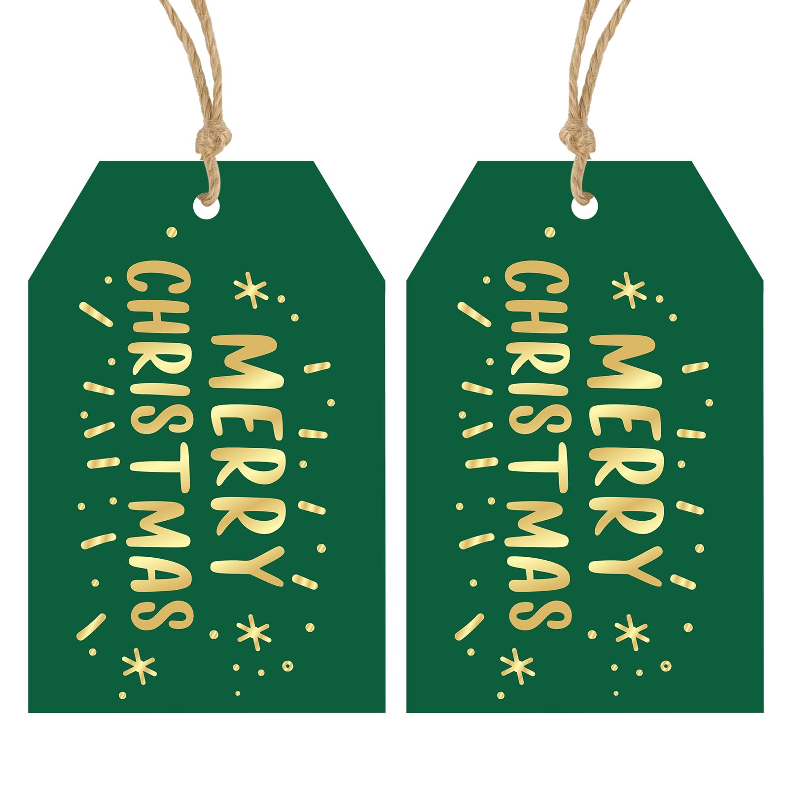 Anwyll Christmas Gift Tags with String - 50Pcs Gold and Green Merry Christmas Tags for Gifts Xmas Gift Tag Happy Holidays Hang Paper Label Tag for Present Wrapping Treat Goodie Bag Holiday Party Favor