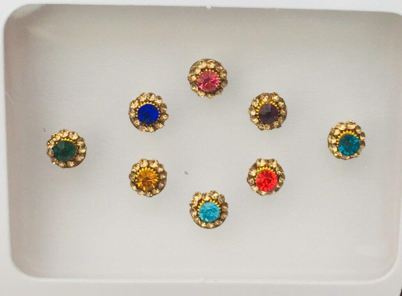 BB302 Gold Silver Multi Colour Bindi Stone Round Bindi Tattoo Tikka Bollywood Party Sticker