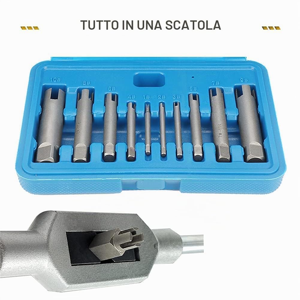 Tyenaza 10 Pezzi Estrattore di Rubinetto Rotto, Kit Estrattore Vite Spanata Acciaio con Scatola per M4, M5, M6, M8, M10, M12, M14, M16, M20, M22