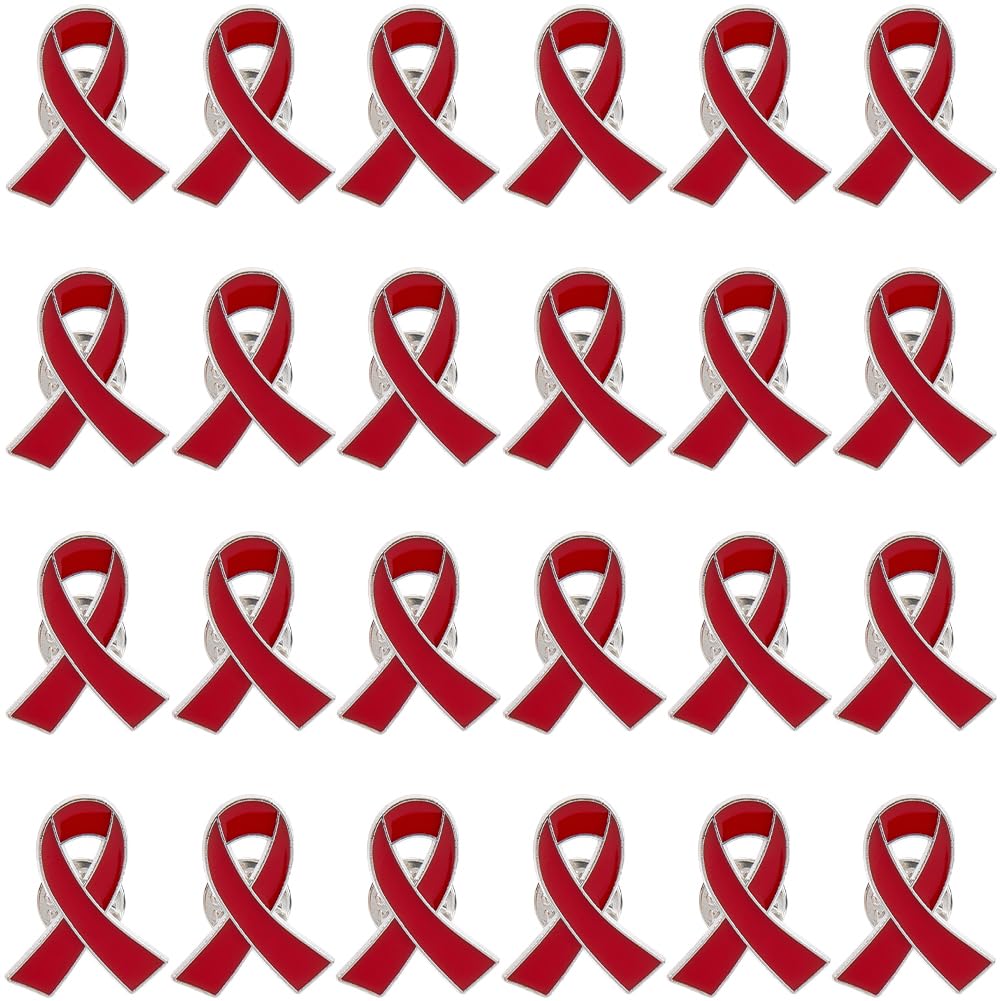 CRASPIRE 25 Set di Spille con Nastro Rosso Spilla in Metallo Smaltato per Campagne di Sensibilizzazione Prevenzione Beneficenza Evento Sociale Pubblico Distintivo Accessorio per Donazioni per Donne