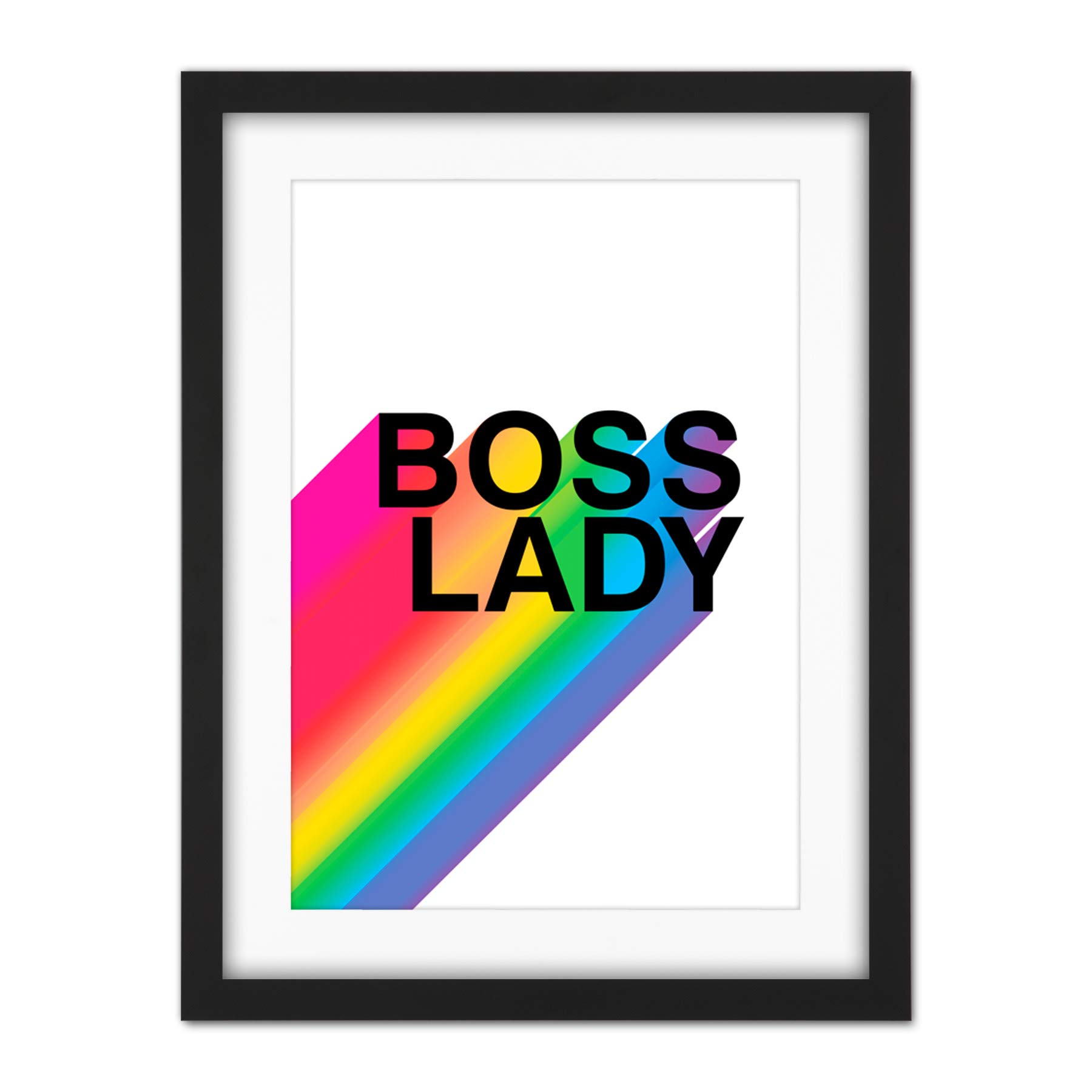 Wee Blue Coo Boss Lady Rainbow White Motivational Artwork Framed Wall Art Print 18X24 Inch