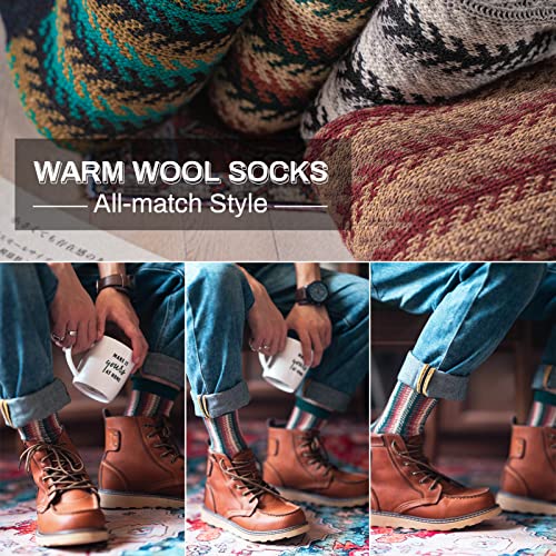 Luckit 6 Pack Wool Socks For Men Women, Warm Cotton Socks Winter Cabin Socks, Vintage Fall Patterned Socks Unisex Knit Socks (Retro Stripes) #TOP4