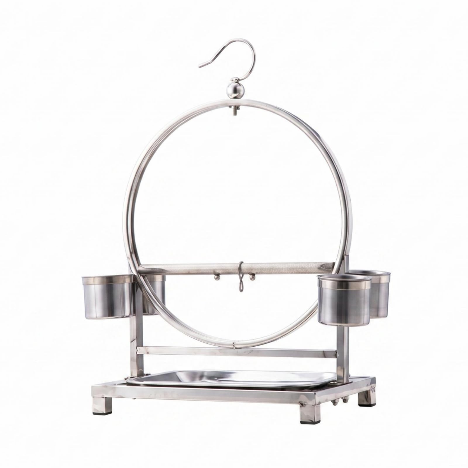 Vogel Trainingsständer Vogelstange Sitzstange Übungsständer aus Edelstahl mit Rundsitz Haken Und Kompaktem Sockel für Zuhause Balkon Pflege 30x22x43cm