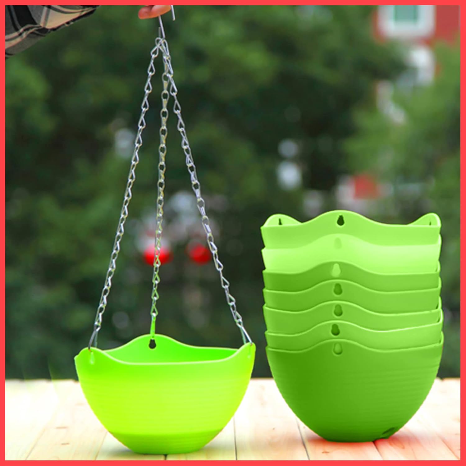 wolpin 5 Pcs Plastic Flower Pot Gamla Garden Planter Hanging Pot Chain & Inbuilt Water Tray