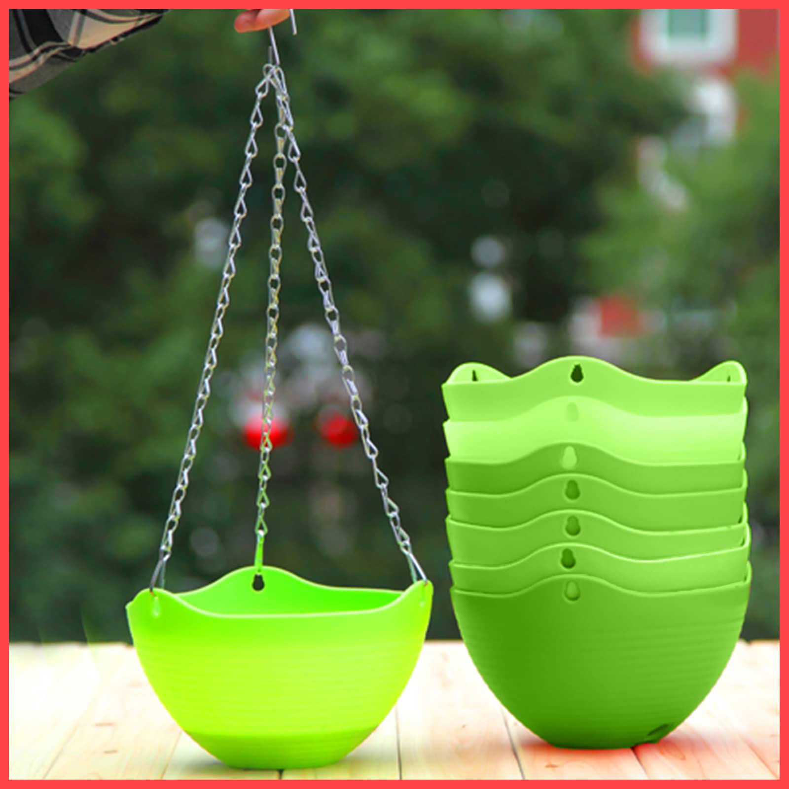 wolpin 5 Pcs Plastic Flower Pot Gamla Garden Planter Hanging Pot Chain & Inbuilt Water Tray Hanging Garden Planters Container Set, Indoor Outdoor Balcony Plant Flower Pot, Green (21 x 21 cm) (B0B77CG2P8) Amazon Price History, Amazon Price Tracker