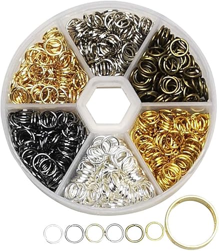 Libiline 1 caja de 480 piezas de 6 colores abiertos anillo joyería llavero haciendo reparación con herramienta abiertacierre y 1pc caja transparente