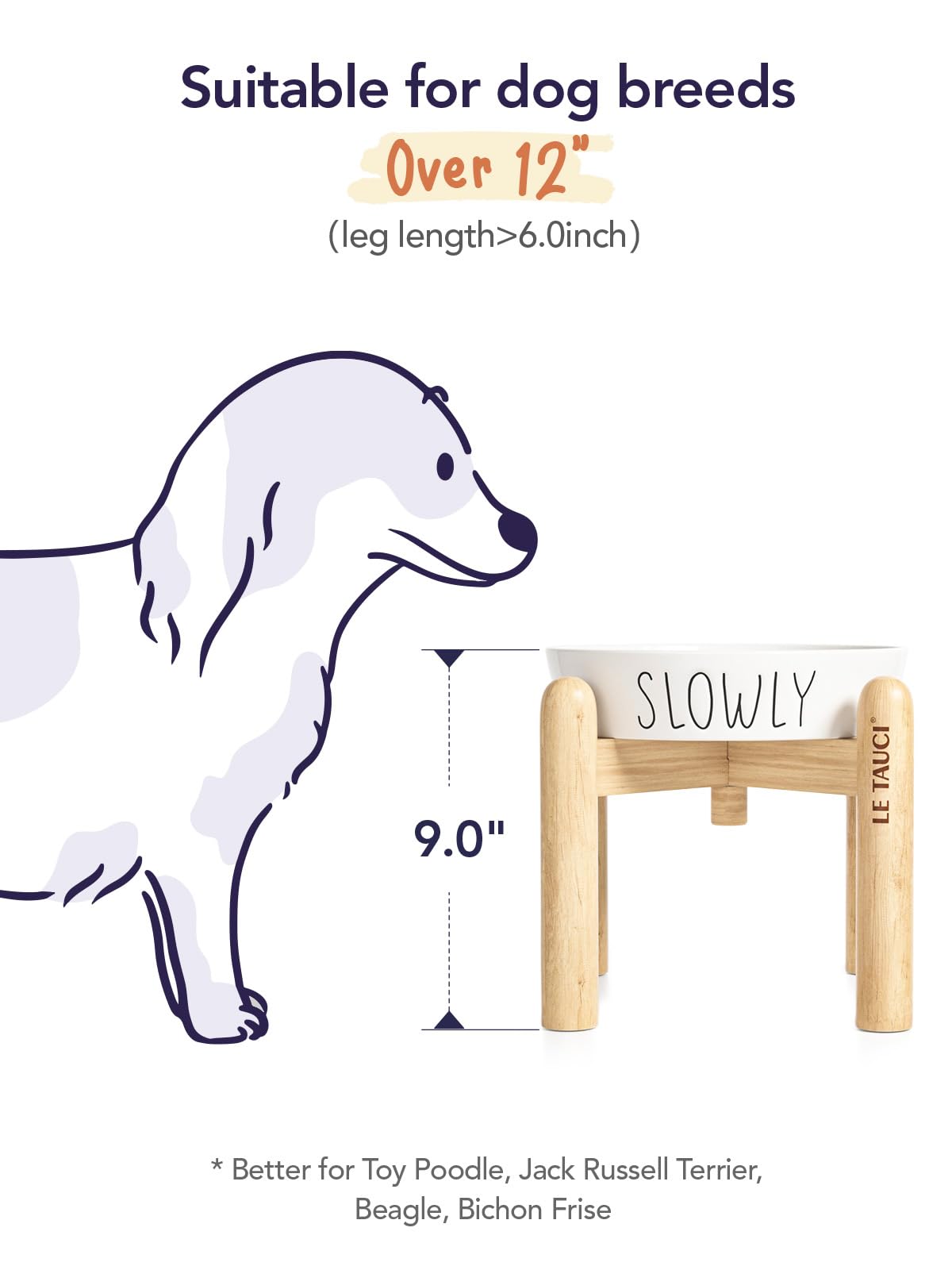 Tazones de alimentación lenta para perros, cuenco de alimentación lenta para perros con soporte de madera para razas medianas y grandes, cuenco elevado de cerámica para perros para ralentizar la