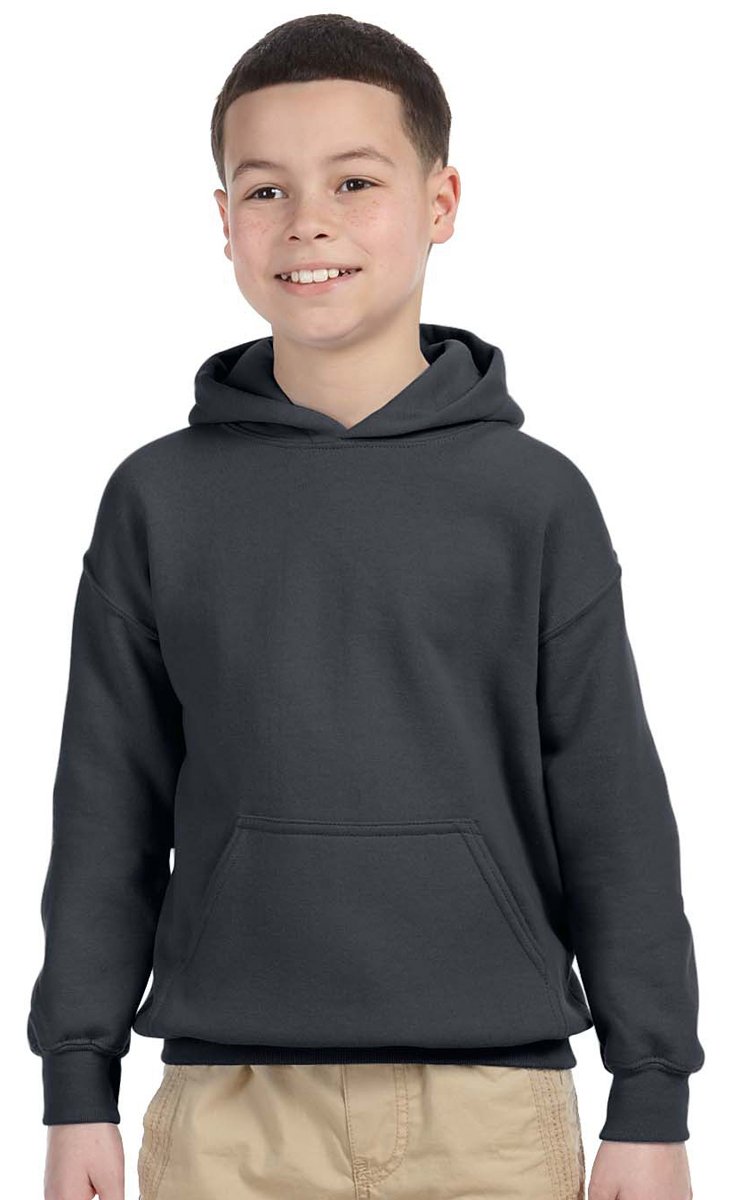 18500B Heavy Blend Youth Hooded Sweatshirt (Charcoal, Medium)