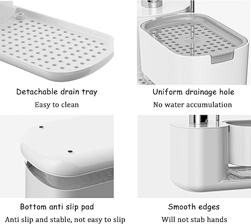 Miniatura 4 de Juego de dispensador de jabón de cocina con soporte, dispensadores de jabón para platos para fregadero de cocina, organizador 5 en 1 para